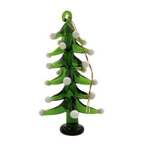 Hand Blown Art Glass Snow Flocked Christmas Tree Ornament 3"